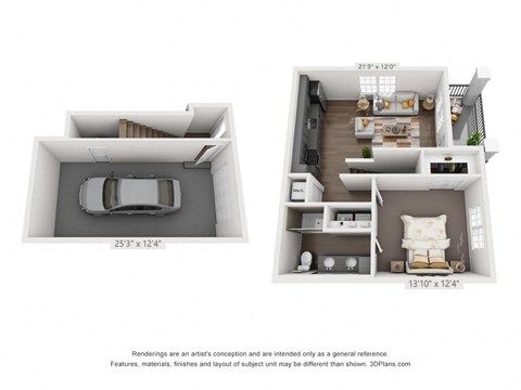 Floor plan for 1 bed, 1 bath, 757 sqft